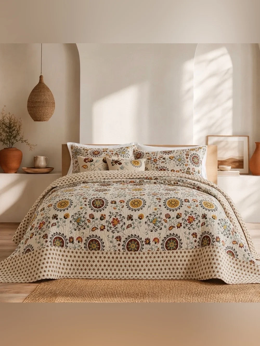 NEW Anthropologie Multicolor Retro Boho Quilt Bedspread Bedding & Sham Set